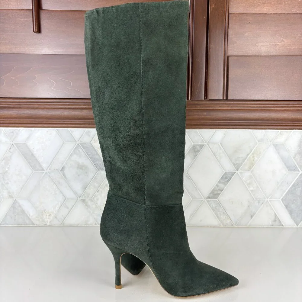 8.5 Larroude Kate Military Green Stiletto Tall Heel Pointed Toe Knee High Boot